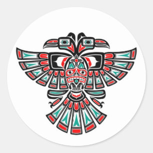 Sticker Rond Deux oiseaux haïdas en tête sur blanc