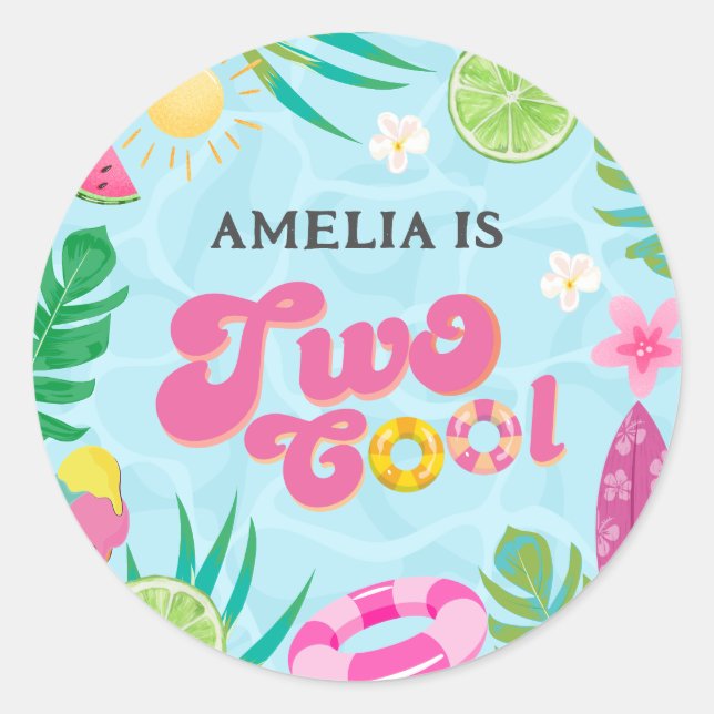 Sticker Rond Deux piscines tropicales cool été 2e anniversaire (Devant)