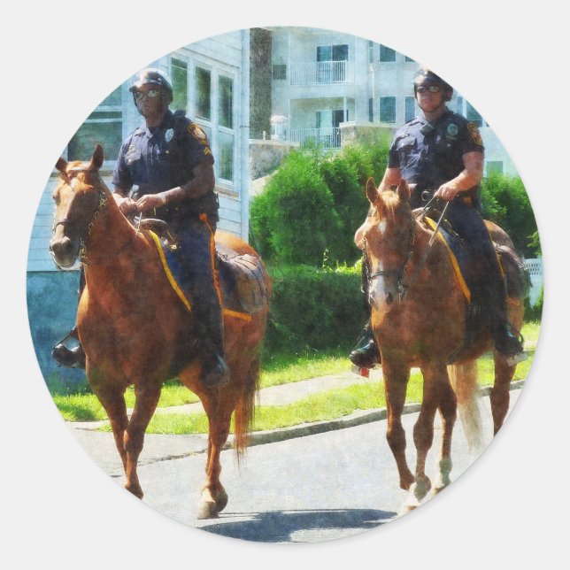 Sticker Rond Deux policiers montés (Devant)