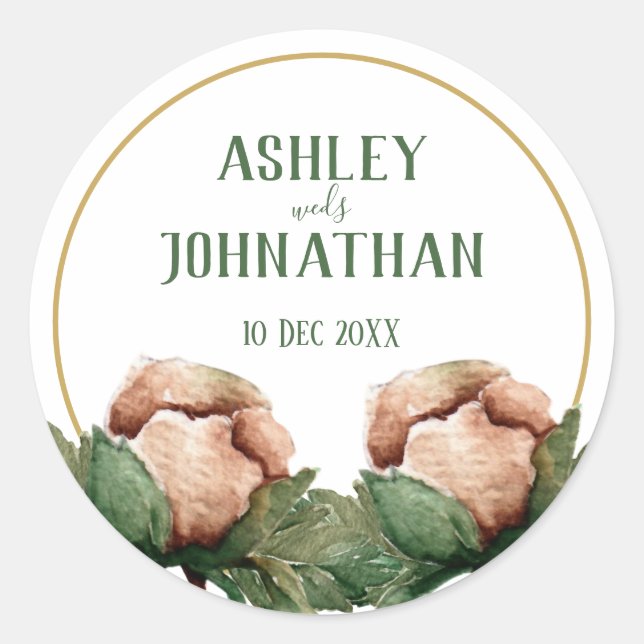 Sticker Rond Deux Roses avec cercle d'or (Devant)