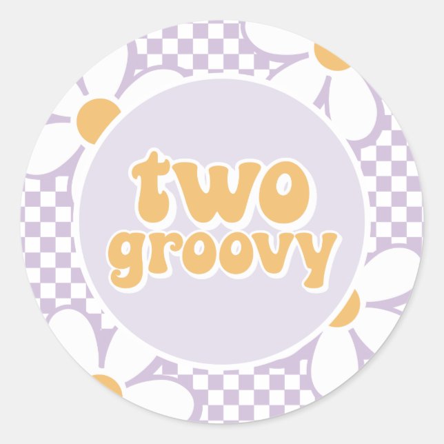 Sticker Rond Deux Super Checker de marguerite pourpre (Devant)