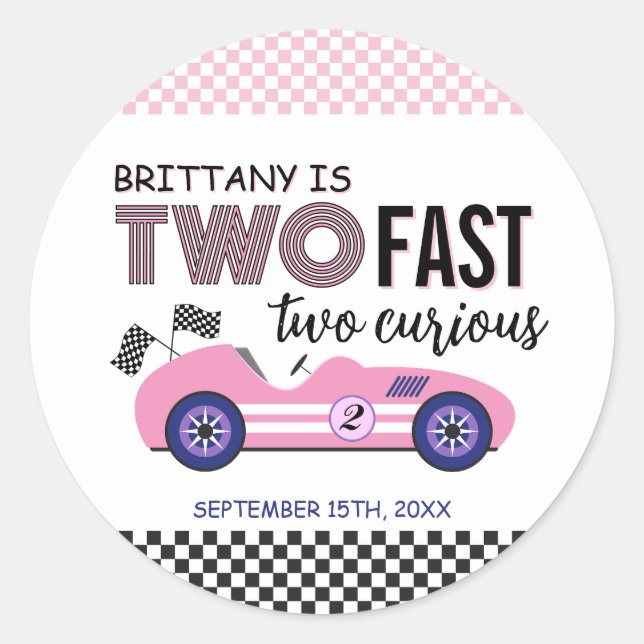 Sticker Rond Deux voitures de course rose rapide deuxième anniv (Devant)