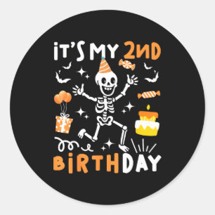 Sticker Rond deuxième anniversaire enfants squelette drôle 2ème