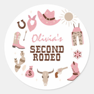 Sticker Rond Deuxième Rodéo Rose Cow-boy Occidental 2ème Annive