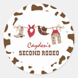 Sticker Rond Deuxième Rodéo Western Cowboy 2e anniversaire
