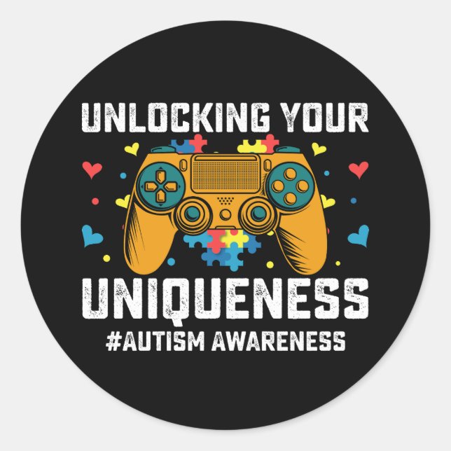 Sticker Rond Déverrouiller votre jeu d'autisme unique (Devant)