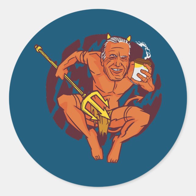 Sticker Rond Devil Boire du café chaud Boire du café chaud (Devant)