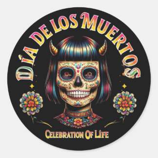 Sticker Rond Dia De Los Muertos Crâne de Sucre Ballon - Sur mes