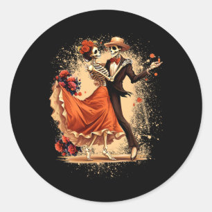 Sticker Rond Dia De Los Muertos Skeletons Dansons Fête Mexicain