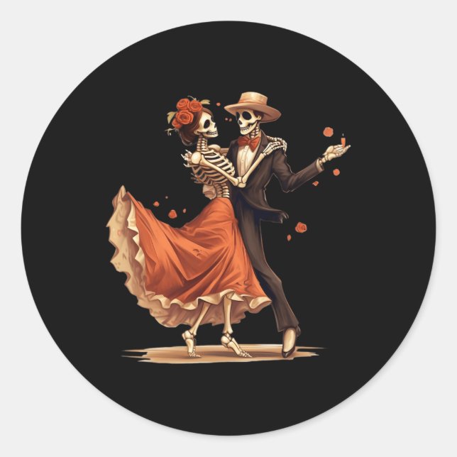 Sticker Rond Dia De Los Muertos Skeletons Dansons Fête Mexicain (Devant)