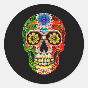 Sticker Rond Dia De Muertos Cinco De Mayo Sugar Crâne Mexicaine