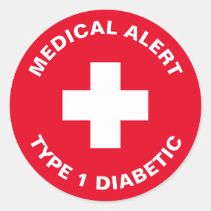 Sticker Rond Diabète Alerte Médicale Type 1 Diabétique Rouge