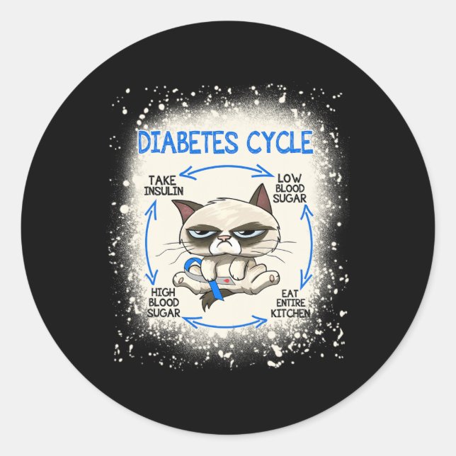 Sticker Rond Diabète Cycle Diabète Sensibilisation Plaisir Chat (Devant)