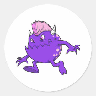 Sticker Rond diable punk violet monstre mohawk