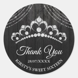 Sticker Rond Diadème en diamant noir argenté Sweet 16