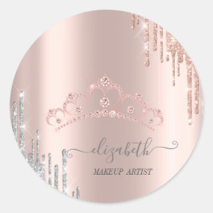 Sticker Rond Diadème Modern Diamonds Rose Gold Argent Gouttes