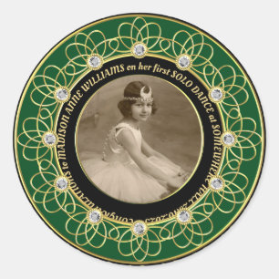 Sticker Rond Diamant Ajoutez Votre Photo Commémorative Or Vert