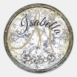 Sticker Rond Diamant Et Cristal Noir Monogrammes