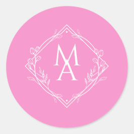 Sticker Rond Diamant Floral Monogramme Mariage rose