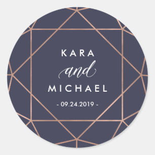 Sticker Rond Diamant géométrique rose Gold Bleu minuit