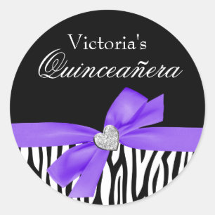 Sticker Rond Diamant pourpre Quinceanera d'arc de zèbre