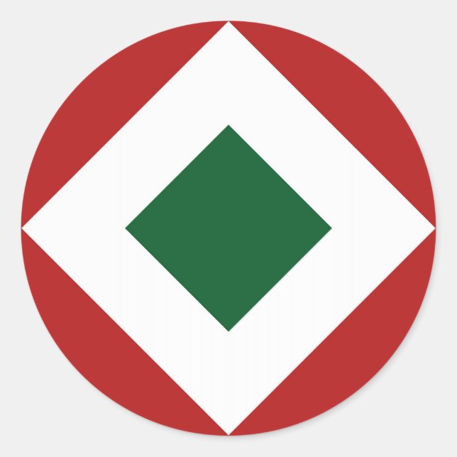 Sticker Rond Diamant vert, Bordure blanche gras sur Rouge (Devant)