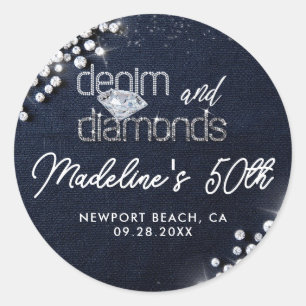 Sticker Rond Diamants de Denim Brillants Élégants Personnalisés