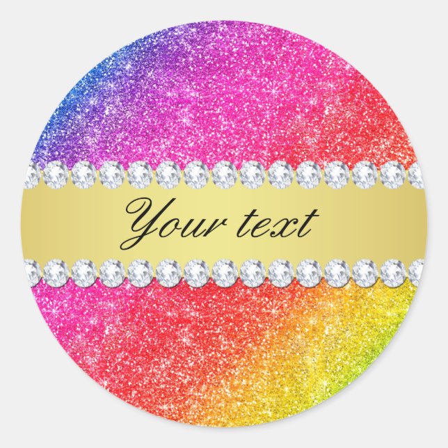 Sticker Rond Diamants de Parties scintillant arc-en-ciel Faux p (Devant)