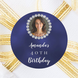 Sticker Rond Diamants de photo bleus blancs