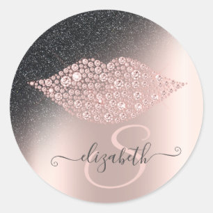 Sticker Rond Diamants Lèvres Paillettes Ombre Rose Gold