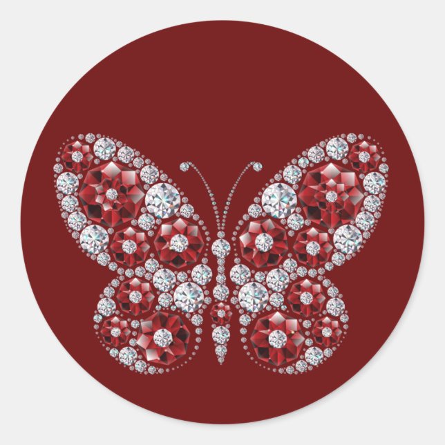 Sticker Rond Diamants Papillon en pierre rouge (Devant)