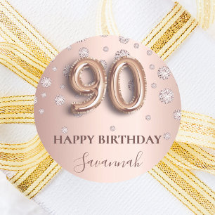 Sticker Rond diamants rose or rose 90e anniversaire