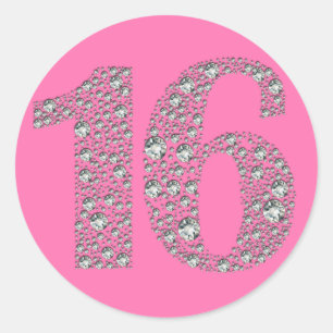Sticker Rond Diamond Bling 16 Seize Anniversaire Faveur de fête