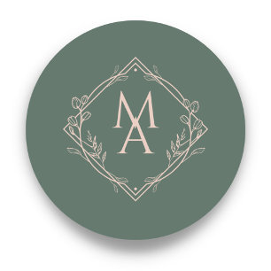 Sticker Rond Diamond Floral Monogramme Mariage À feuillage pers