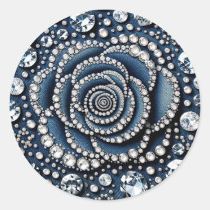 Sticker Rond Diamond Rose & Denim Glam Fête d'anniversaire Swee