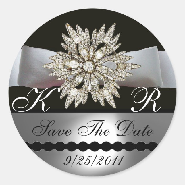 STICKER ROND DIAMOND STARS NOIR BLANC RIBBON MONOGRAM (Devant)