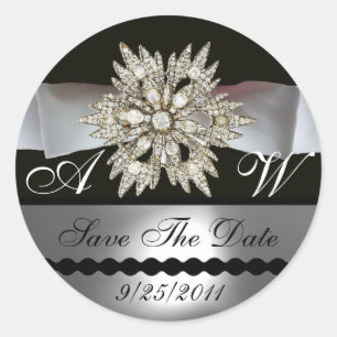 STICKER ROND DIAMOND STARS NOIR BLANC RIBBON MONOGRAM