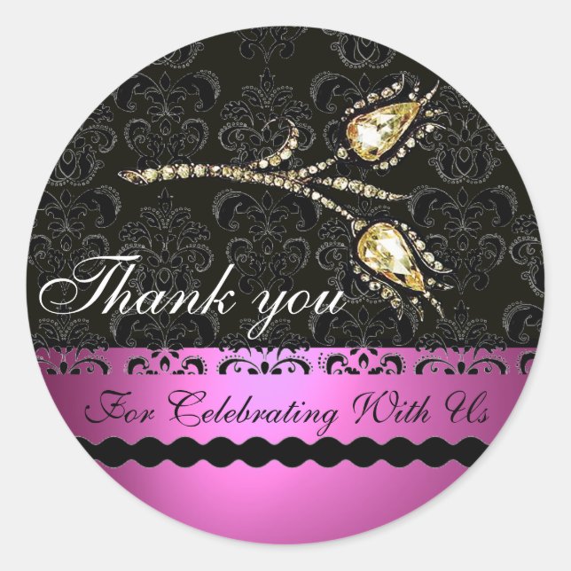 Sticker Rond DIAMOND TULIPS BLACK ROSE BLANC DOMMASK, Merci (Devant)