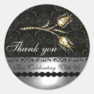 Sticker Rond DIAMOND TULIPS BLACK WHITE GRAY DAMASK, Merci
