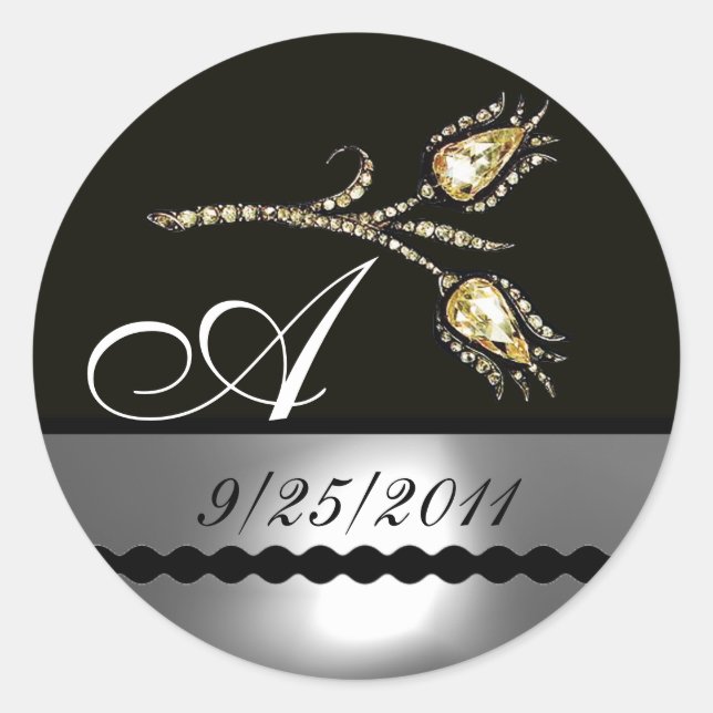 STICKER ROND DIAMOND TULIPS BLACK WHITE GRAY MONOGRAM (Devant)