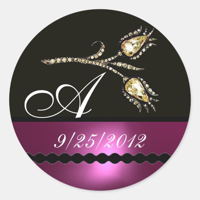 STICKER ROND DIAMOND TULIPS NOIR ROSE ROSE ROSE MONOGRAMME (Devant)
