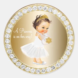 Sticker Rond Diamonds Gold Princess Baby shower Favoriser