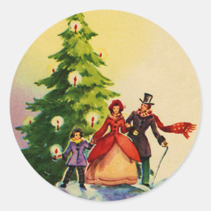 Sticker Rond Dickens style Christmas Illustration