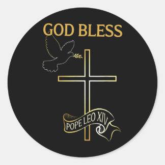 Sticker Rond Dieu Béni Pape Leo Xiv Chrétien Vintage