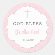 Dieu Bénie baptême faveur | jeune fille rose damée