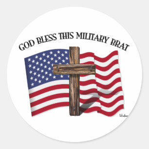 Sticker Rond DIEU BÉNISSE CETTE BRATE MILITAIRE croix robuste,