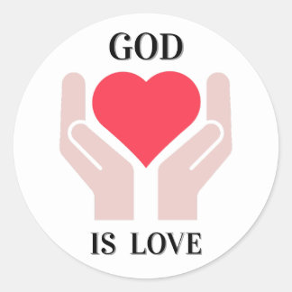 Sticker Rond Dieu chrétien est amour cœur et mains 