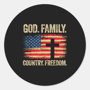Sticker Rond Dieu Famille Pays Liberté Drapeau États-Unis Croix