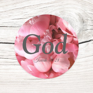 Sticker Rond Dieu Isaïe 40:28 Verse Elégant Fleurs Roses Classi