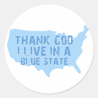 Sticker Rond Dieu Merci, Je Vis Dans Un État Bleu